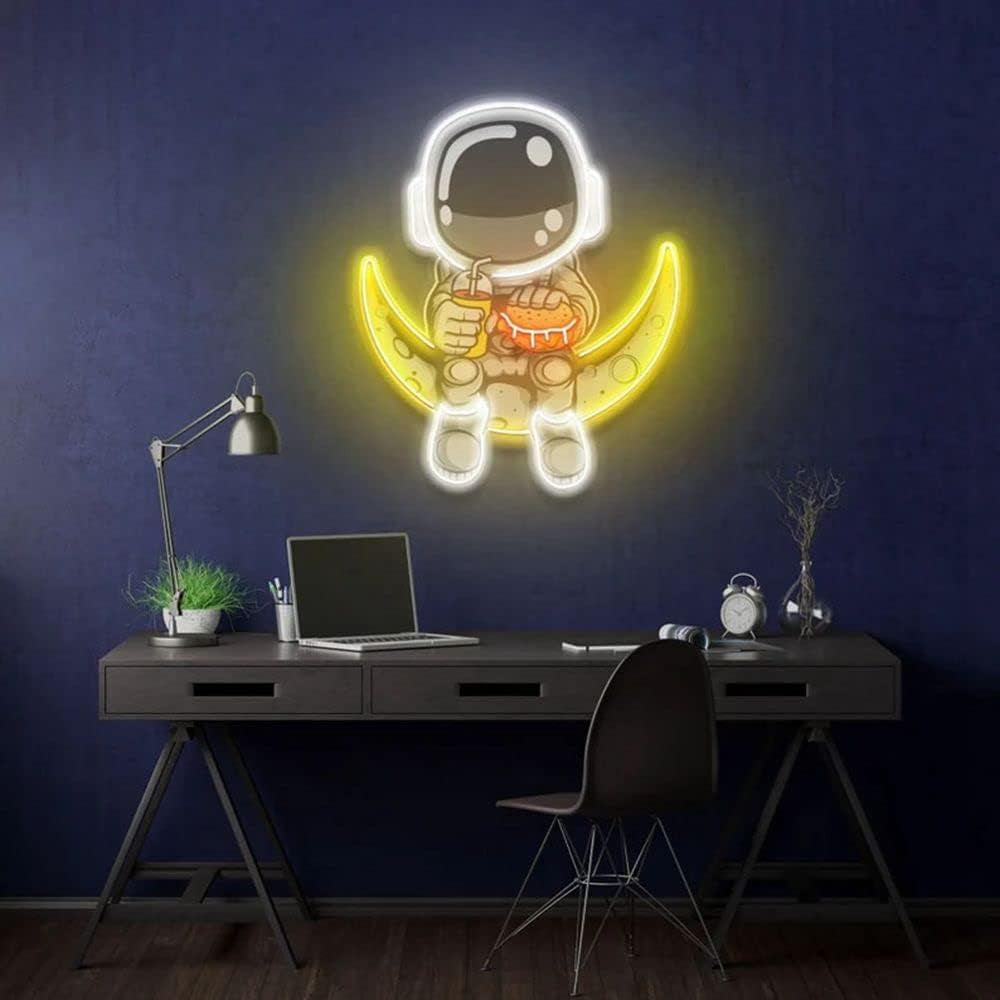 Neon Sign Astronaut Custom Neon Signs Artwork Handmade Moon Led Lights Personalized Astronaut Signs for Home Bedroom Wall Decor Party Bar,Size:45Cm