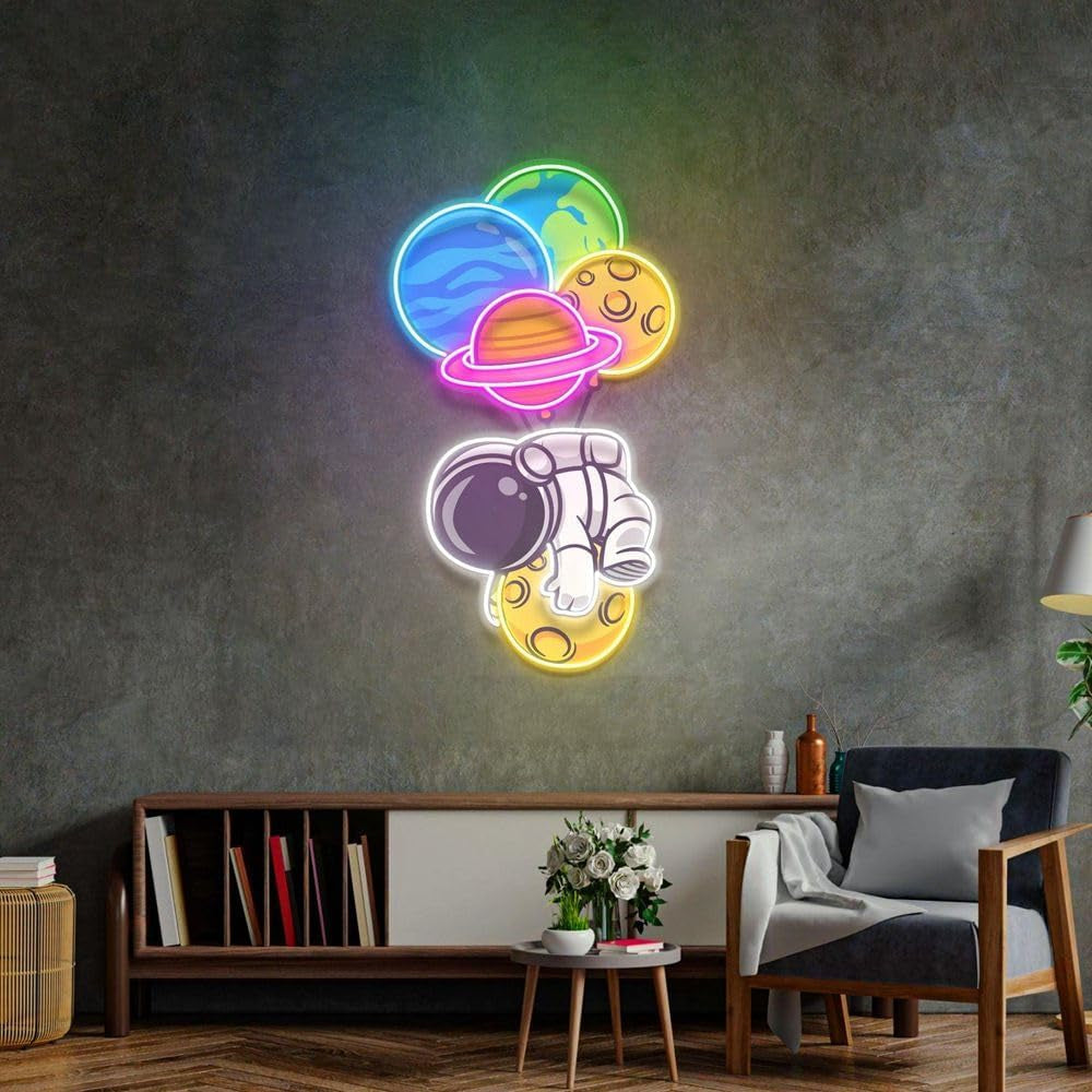 Astronauts Neon Signs for Wall Decor Personalized Led Sign Astronaut Custom Light up Planet Sign Neon Light Gifts,Size:60Cm