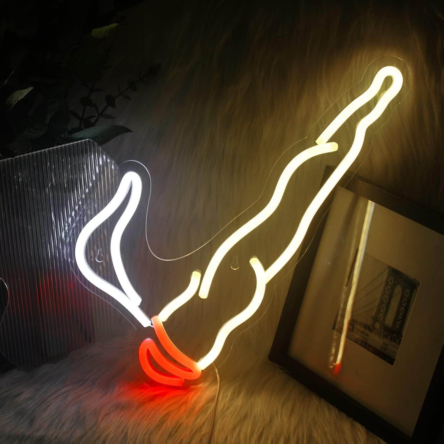 Led Neon Sign, Weed Neon Sign, Red White Neon Signs for Wall Decor Unique Night Light for Boys Stoner Gifts Living Bedroom Room Shop Hotel Bar Party Supplies (Acrylic USB Powered)