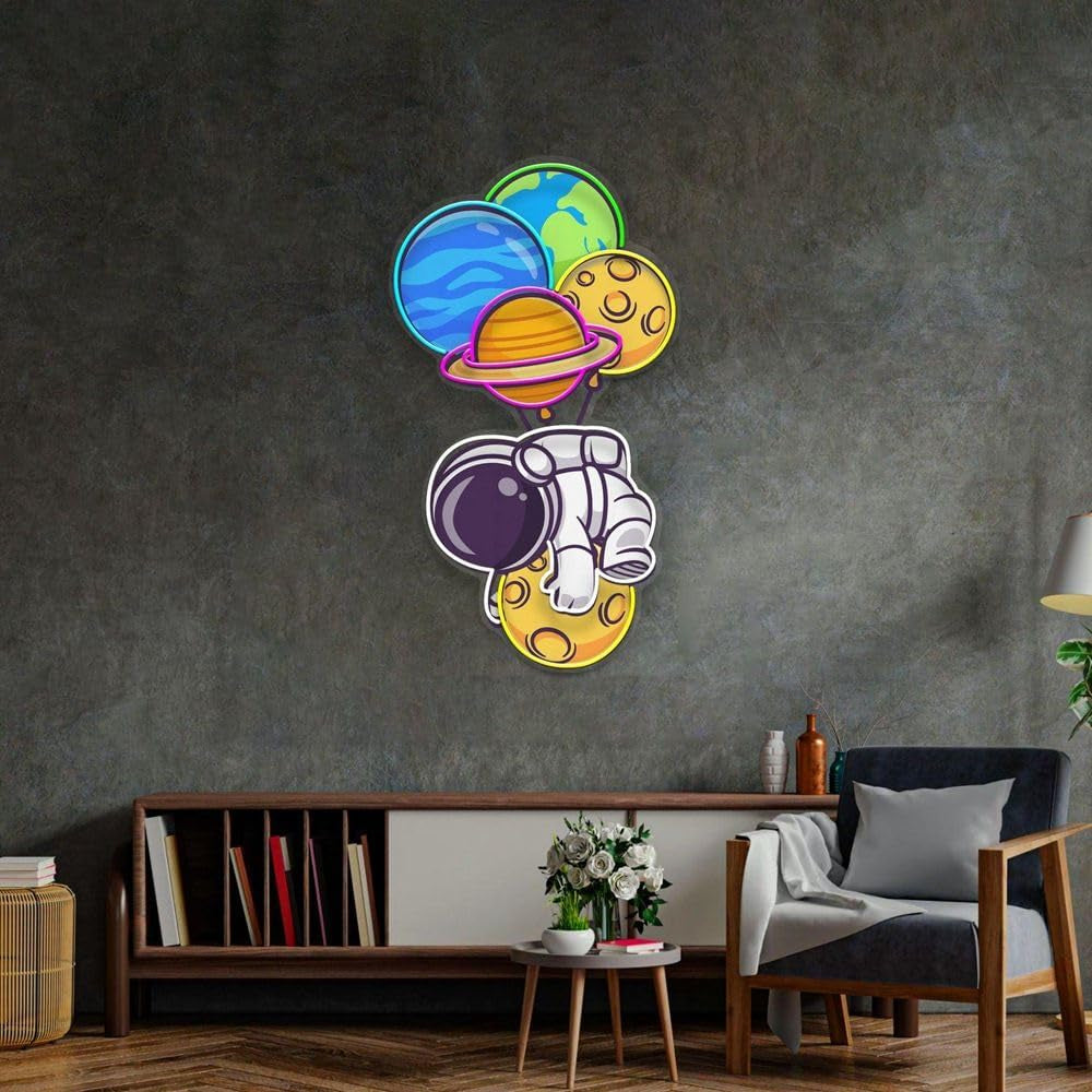 Astronauts Neon Signs for Wall Decor Personalized Led Sign Astronaut Custom Light up Planet Sign Neon Light Gifts,Size:60Cm