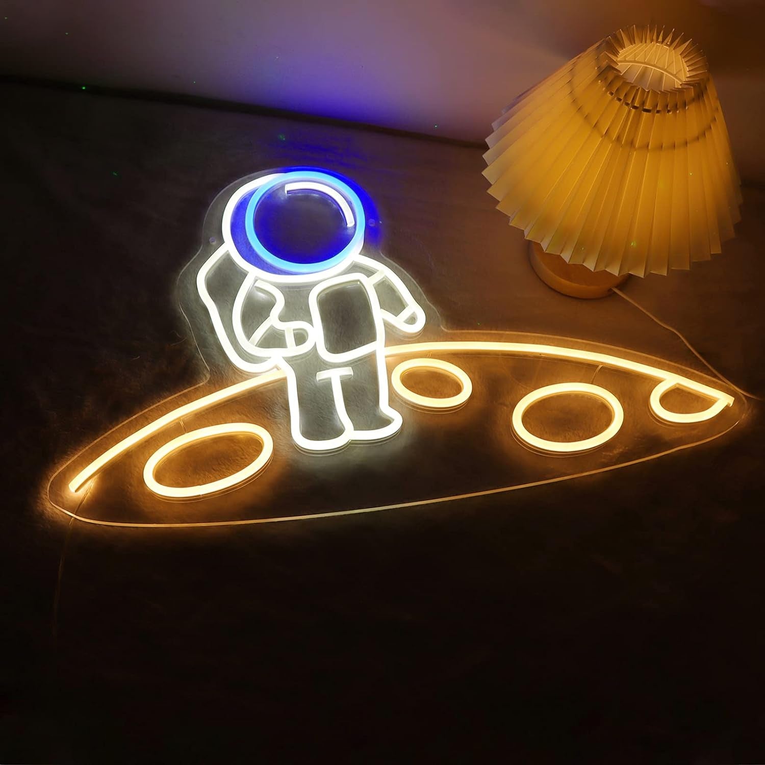 Astronaut Neon Sign,Large Spaceman Standing on the Planet LED Neon Sign Big Neon Light Sign for Game Room Wall Decor for Space Room,Birthday Gifts Large Size 24 * 15Inches