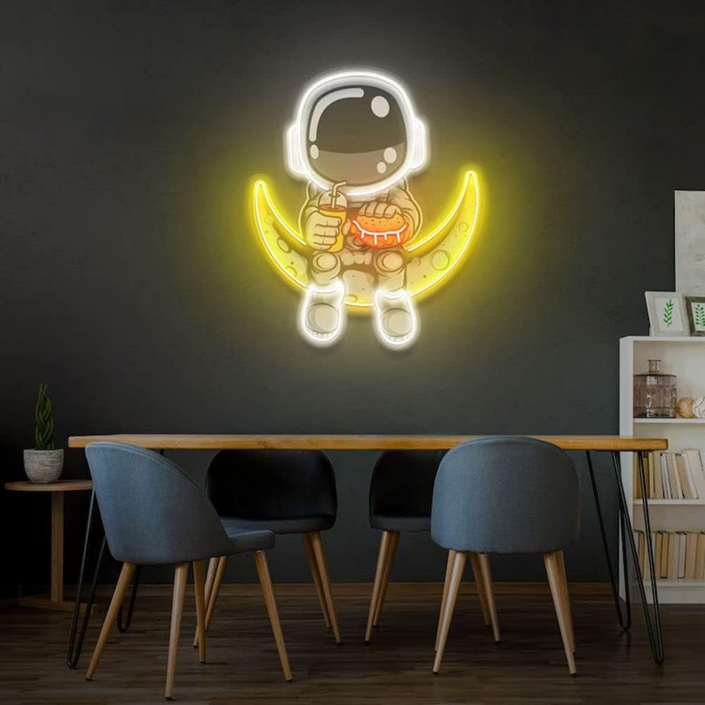 Neon Sign Astronaut Custom Neon Signs Artwork Handmade Moon Led Lights Personalized Astronaut Signs for Home Bedroom Wall Decor Party Bar,Size:45Cm