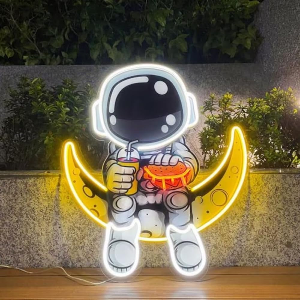 Neon Sign Astronaut Custom Neon Signs Artwork Handmade Moon Led Lights Personalized Astronaut Signs for Home Bedroom Wall Decor Party Bar,Size:45Cm