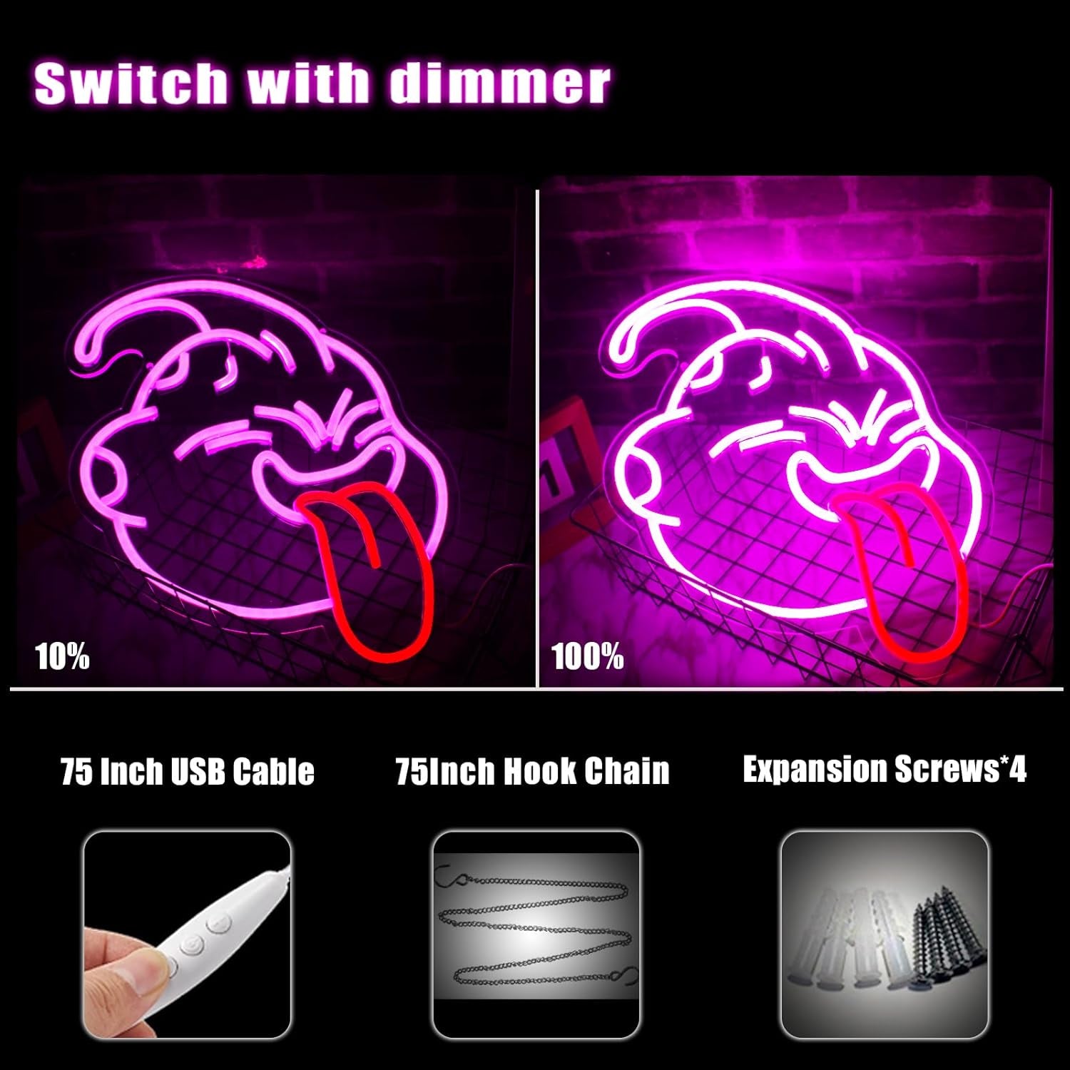 Majin Buu Neon Sign for Room Decor Neon Anime Sign Majin Buu Neon Light LED Sign Dragon Ball Merchandise for Gaming Room Birthday Gift USB Powered 16"*12.6"