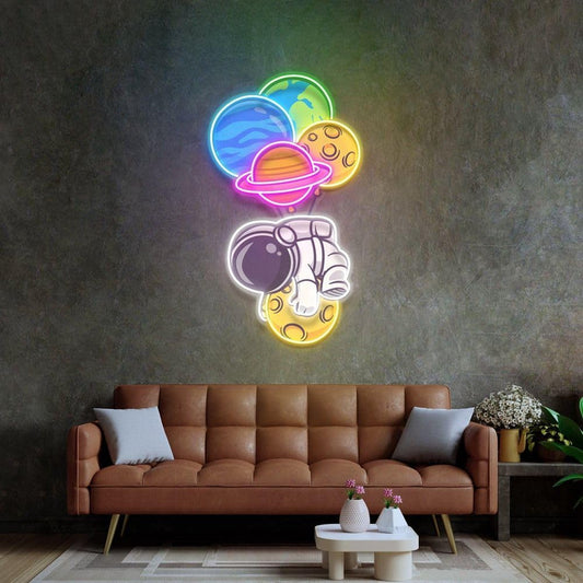 Astronauts Neon Signs for Wall Decor Personalized Led Sign Astronaut Custom Light up Planet Sign Neon Light Gifts,Size:60Cm