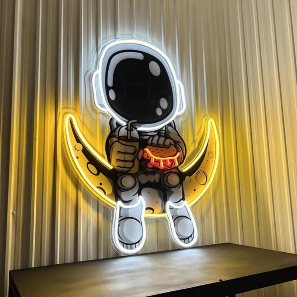 Neon Sign Astronaut Custom Neon Signs Artwork Handmade Moon Led Lights Personalized Astronaut Signs for Home Bedroom Wall Decor Party Bar,Size:45Cm