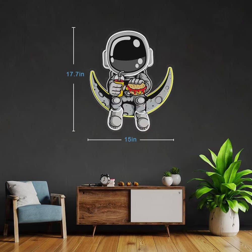 Neon Sign Astronaut Custom Neon Signs Artwork Handmade Moon Led Lights Personalized Astronaut Signs for Home Bedroom Wall Decor Party Bar,Size:45Cm